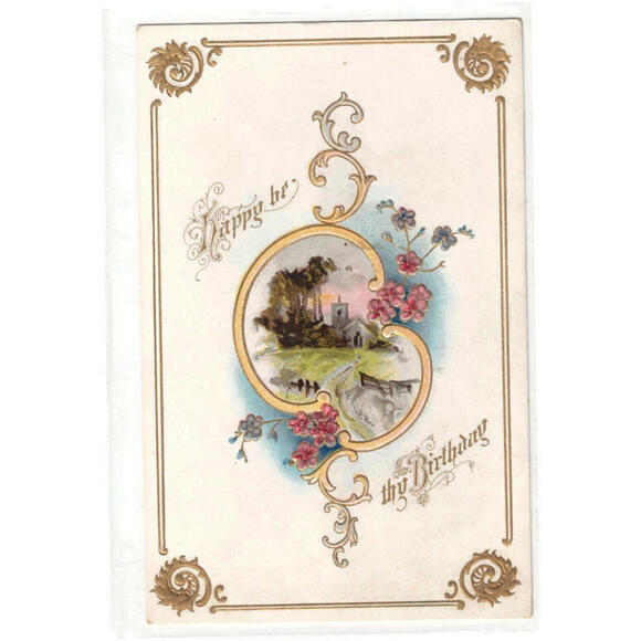 Other - Vintage "Happy Be Thy Birthday" Postcard Embossed Divided Back